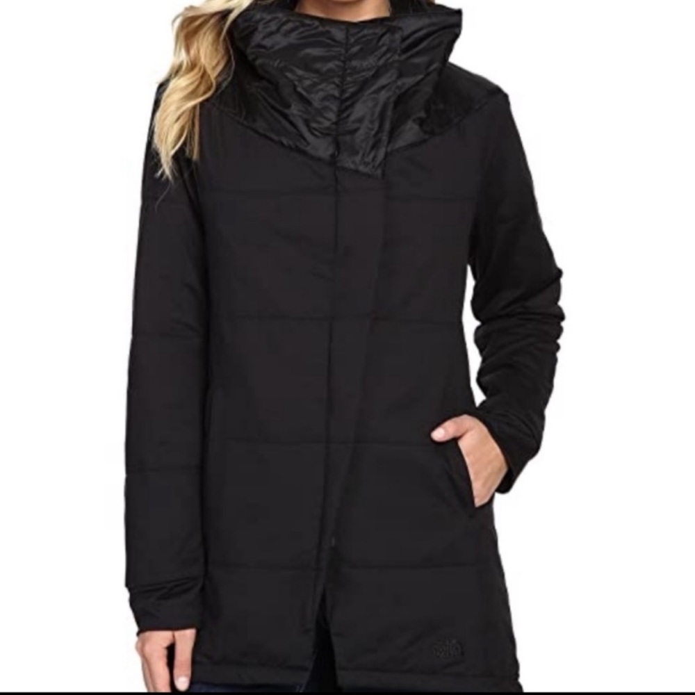 The North Face Long Pseudio Jacket Black Quilted High Neck
